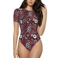 thumbnail image 1 of Naloa Daisies Flowers Women's Short-Sleeved Onesie, One-Piece Swimsuit for Parties, dates, clubs - Small, 1 of 9