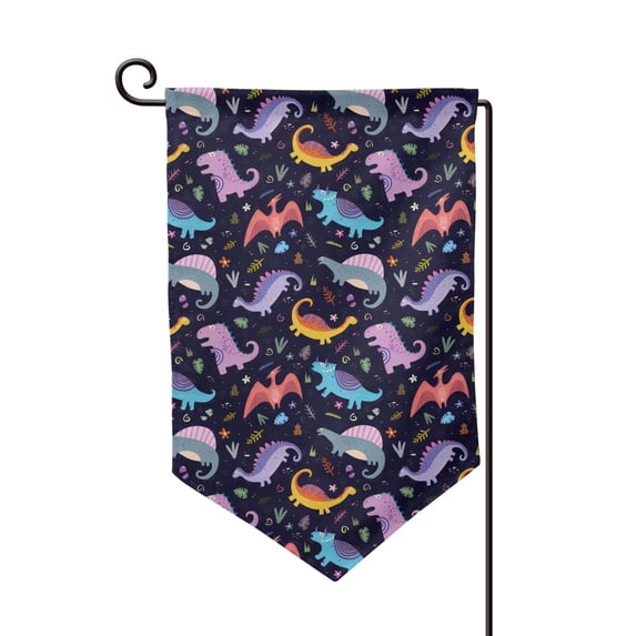 Wukai Cartoon Dinosaur Print Garden Flag 12.5x18 Inch Double Sided Sun-resistant Rain-resistant, Wrinkle-resistant Colorfast(Only Flag)