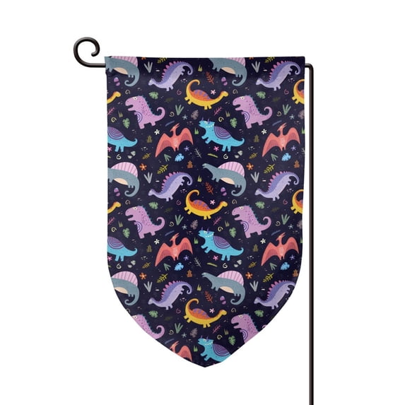 Wukai Cartoon Dinosaur Print Garden Flag 12.5x18 Inch Double Sided Sun-resistant Rain-resistant, Wrinkle-resistant Colorfast(Only Flag)