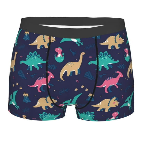 Wukai Cartoon Dinosaur Print Men’s Underwear Breathable Boxer Briefs, Moisture Wicking & Breathable-Large