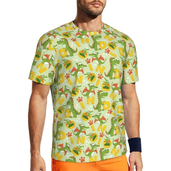 Wukai Cartoon Dinosaurs,Cute Dinosaurs Print Men's Short-Sleeved Mesh T-Shirt,Quick-Dry Short Sleeve Workout T-Shirt-3X-Large