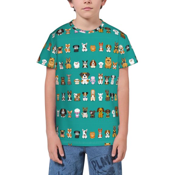 Wukai Cartoon Dogs Youth Unisex Short Sleeve T-Shirt for Boys, Girls, Teens, and Kids-Medium