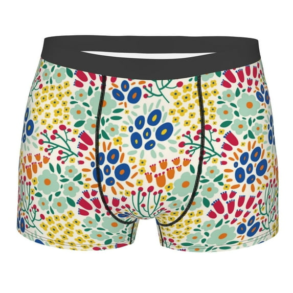 Wukai Cartoon Flowers Print Men’s Underwear Breathable Boxer Briefs, Moisture Wicking & Breathable-X-Large