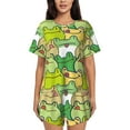 thumbnail image 1 of Wukai Cartoon Frog Print Women's Pajama Set - Short-Sleeve Top and Shorts with Elastic Waistband and Pockets for Loungewear, Yoga, and Casual Wear-Large, 1 of 6