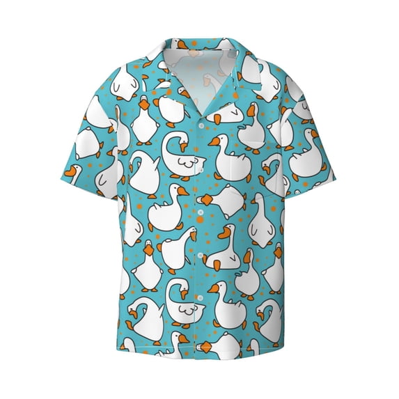 Wukai Cartoon Funny Goose Men's Casual Short-Sleeve Button Down Shirt - Lightweight Summer Dress Shirt for Daily Wear-Small