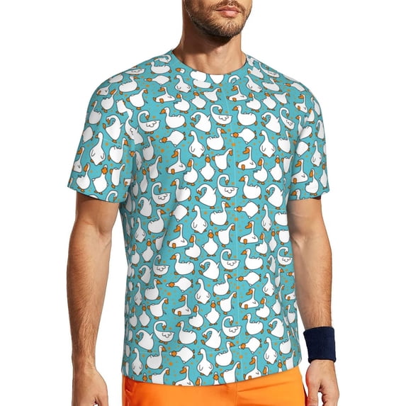Wukai Cartoon Funny Goose Print Men's Short-Sleeved Mesh T-Shirt,Quick-Dry Short Sleeve Workout T-Shirt-5X-Large