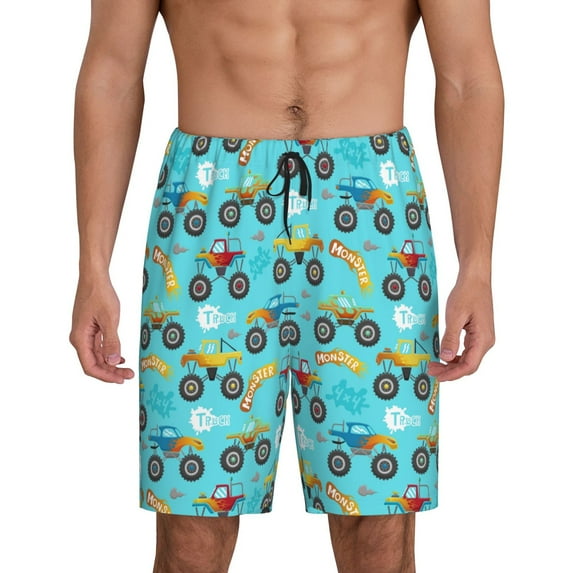 Wukai Cartoon Monster Truck Men’s Short Pajama Pants With Pockets Soft Sleep Pj Shorts for Men-Medium