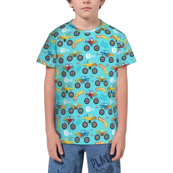 Wukai Cartoon Monster Truck Youth Unisex Short Sleeve T-Shirt for Boys, Girls, Teens, and Kids-Medium