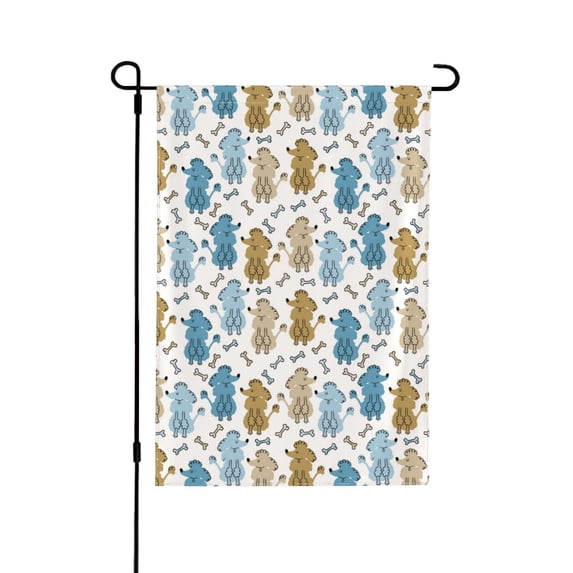 Wukai Cartoon Poodle Dog Garden Flags Double Sided Welcome Garden Yard House Flags Outside Outdoor House (Only Flag)