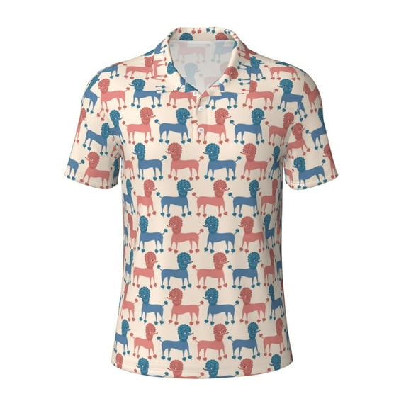 Wukai Cartoon Poodle Dog Men’s Polo Shirts,Quick-Dry Athletic Shirt,Classic Fit Shirts-4X-Large