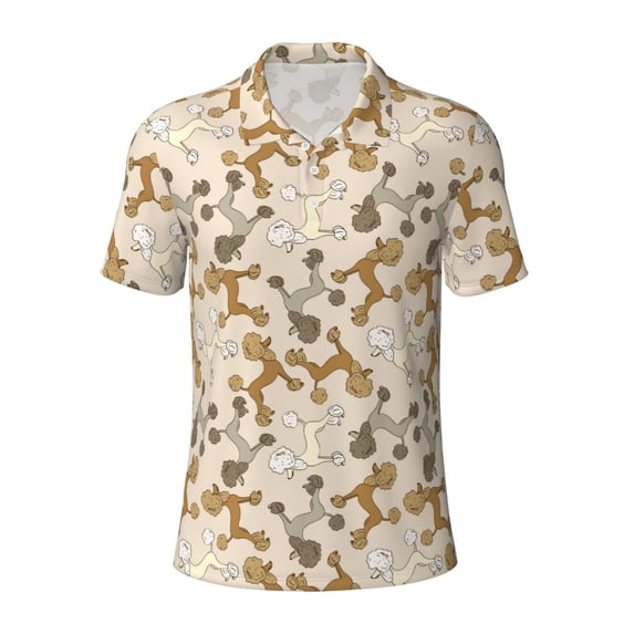 Wukai Cartoon Poodle Dog Men’s Polo Shirts,Quick-Dry Athletic Shirt,Classic Fit Shirts-Large