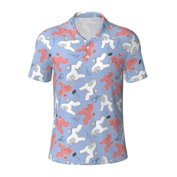 Wukai Cartoon Poodle Dog Men’s Polo Shirts,Quick-Dry Athletic Shirt,Classic Fit Shirts-XX-Large