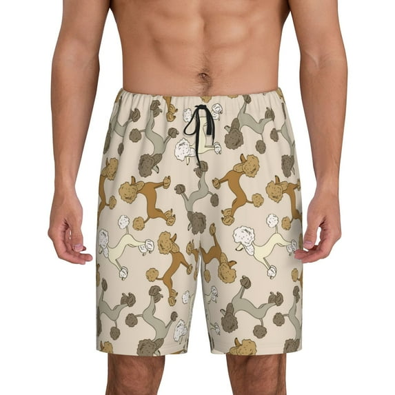 Wukai Cartoon Poodle Dog Men’s Short Pajama Pants With Pockets Soft Sleep Pj Shorts for Men-XX-Large