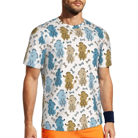 Wukai Cartoon Poodle Dog Print Men's Short-Sleeved Mesh T-Shirt,Quick-Dry Short Sleeve Workout T-Shirt-XX-Large