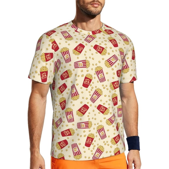 Wukai Cartoon Popcorn Print Men's Short-Sleeved Mesh T-Shirt,Quick-Dry Short Sleeve Workout T-Shirt-3X-Large