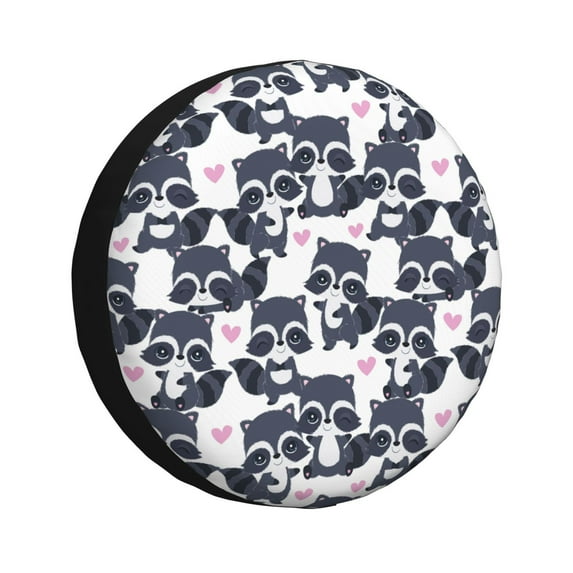 Wukai Cartoon Raccoon Print Spare Tire Cover for RV Trailer,Waterproof PVC Faux Leather Wheel Cover Fit for Truck,Trailer,RV,SUV,Camper and Most Vehicle-15 inch