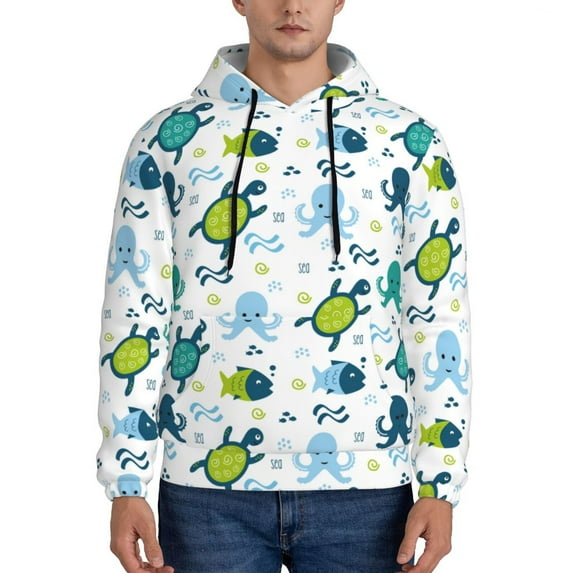 Wukai Cartoon Sea Creatures Print Men Hoodies Fleece Sweatshirts Long Sleeve Sweaters Pullover Fall Outfits Winter Clothes-XX-Large