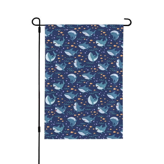 Wukai Cartoon Sharks2 Garden Flags Double Sided Welcome Garden Yard House Flags Outside Outdoor House (Only Flag)