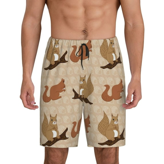Wukai Cartoon Squirrel Men’s Short Pajama Pants With Pockets Soft Sleep Pj Shorts for Men-Large