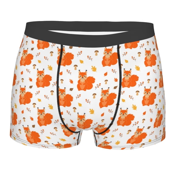 Wukai Cartoon Squirrel Print Men’s Underwear Breathable Boxer Briefs, Moisture Wicking & Breathable-
