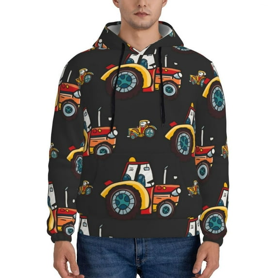 Wukai Cartoon Tractor Print Men Hoodies Fleece Sweatshirts Long Sleeve Sweaters Pullover Fall Outfits Winter Clothes-3X-Large