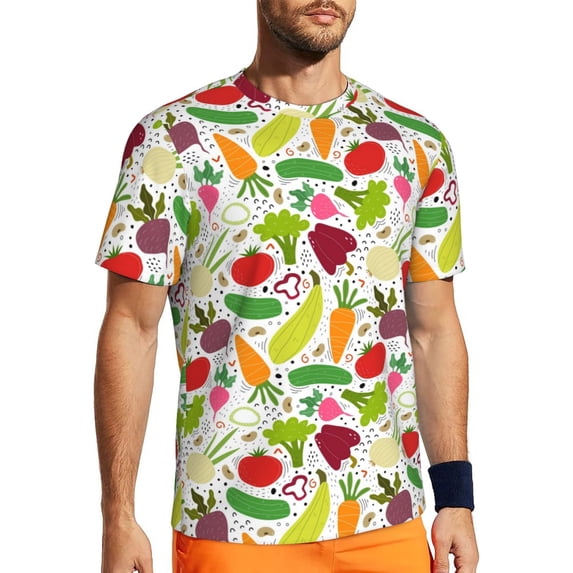 Wukai Cartoon Vegetables Print Men's Short-Sleeved Mesh T-Shirt,Quick-Dry Short Sleeve Workout T-Shirt-Small