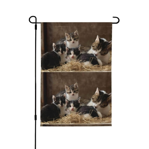Wukai Cat Family Garden Flags Double Sided Welcome Garden Yard House Flags Outside Outdoor House (Only Flag)