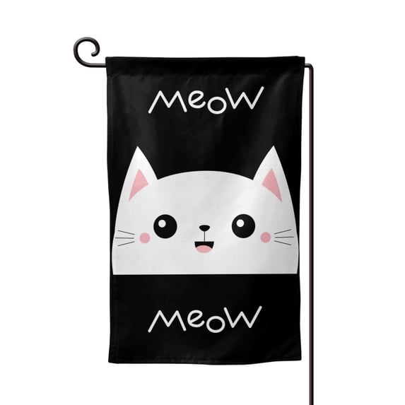 Wukai Cat Meow Print Garden Flag 12.5x18 Inch Double Sided Sun-resistant Rain-resistant, Wrinkle-resistant Colorfast(Only Flag)