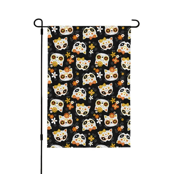 Wukai Cat Skulls and Flowers Garden Flags Double Sided Welcome Garden Yard House Flags Outside Outdoor House (Only Flag)