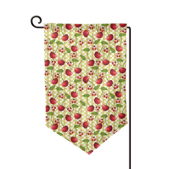 Wukai Cherries and Ladybirds Print Garden Flag 12.5x18 Inch Double Sided Sun-resistant Rain-resistant, Wrinkle-resistant Colorfast(Only Flag)