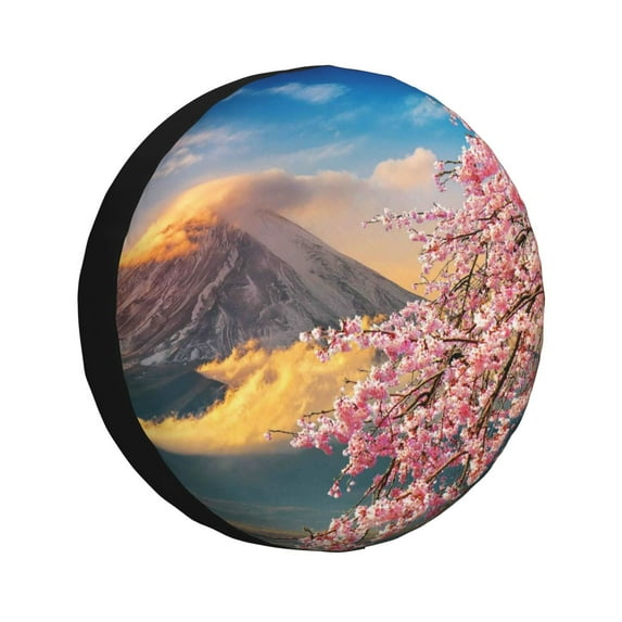 Wukai Cherry Blossoms Print Spare Tire Cover for RV Trailer,Waterproof PVC Faux Leather Wheel Cover Fit for Truck,Trailer,RV,SUV,Camper and Most Vehicle-15 inch