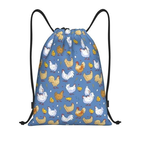 Wukai Chicken Family Drawstring Backpack Bag Sport Gym Sackpack Large Size String Backpack Cinch for Women Men-Small