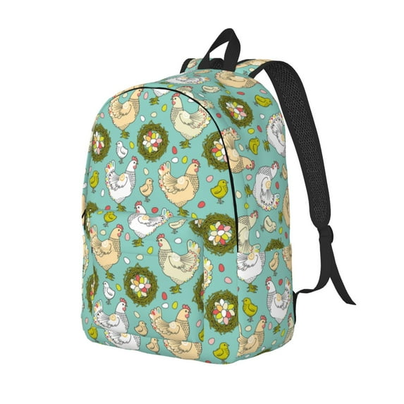Wukai Chicken Laying Eggs Durable Canvas Laptop Backpack,Adjustable Shoulder Straps,Water-Resistant,Large Capacity,Stylish Design, Fits 15-17in Laptops,Unisex for School,Office,Travel-Small