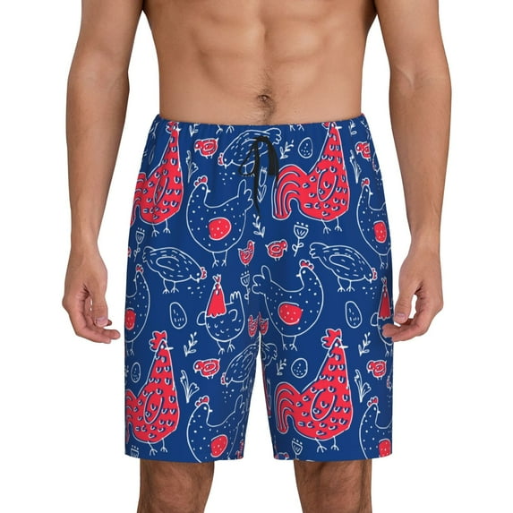 Wukai Chicken and Rooster Men’s Short Pajama Pants With Pockets Soft Sleep Pj Shorts for Men-