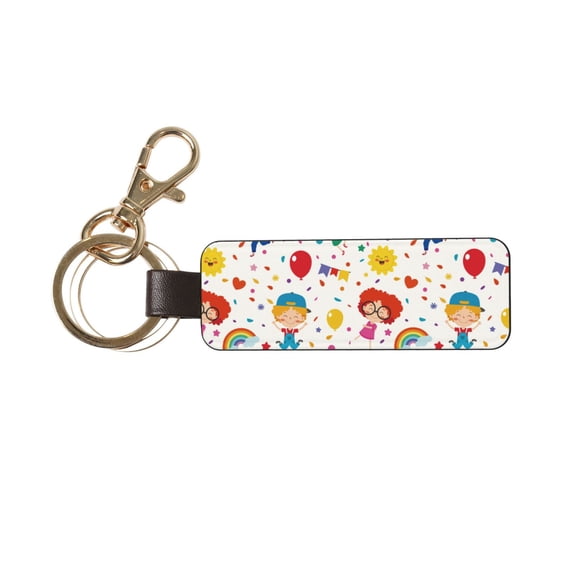 Wukai Childrens Party Print Leather Car Keychain, Universal Key Fob Keychain, Leather Key Chain Holder for Men and Women,360 Degree Rotatable