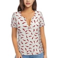 thumbnail image 1 of Wukai Chili Casual V-Neck Graphic Tees for Women: Lightweight and Breathable Summer Tops with Stylish Design-Large, 1 of 8