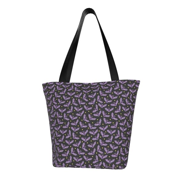 Vsdgher Bat Purple print Reusable Shopping Grocery Bags for Women Shopping with Pouch Foldable Pouch Lightweight Polyester Fabric