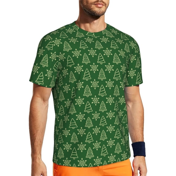 Wukai Christmas (2) Print Men's Short-Sleeved Mesh T-Shirt,Quick-Dry Short Sleeve Workout T-Shirt-XX-Large