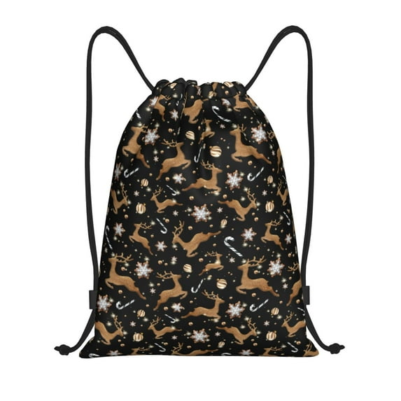 Wukai Christmas Cookie Reindeer Drawstring Backpack Bag Sport Gym Sackpack Large Size String Backpack Cinch for Women Men-Medium