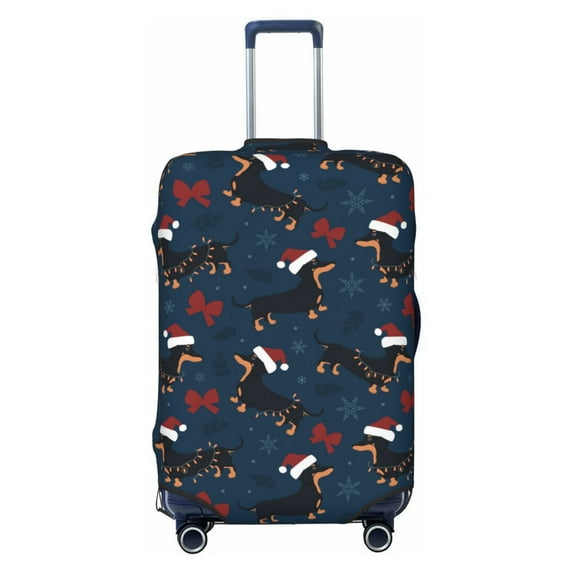 Wukai Christmas Dachshund Elastic Luggage Cover: Personalized Protection for Your Suitcase - Fits 19~29-inch, Washable & Durable Travel Companion-X-Large