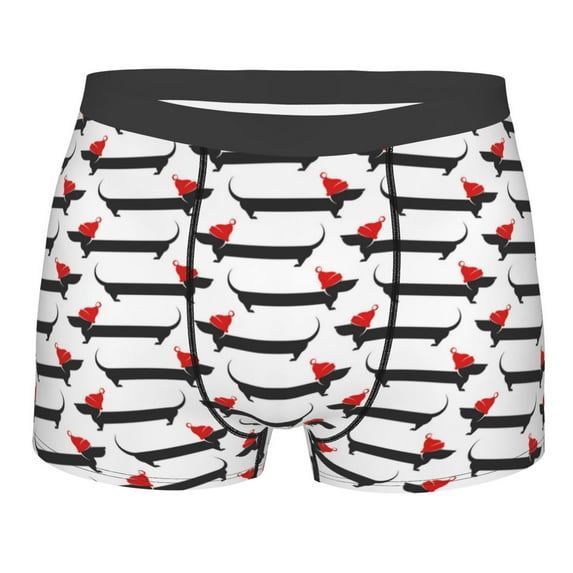 Wukai Christmas Dachshund Print Men’s Underwear Breathable Boxer Briefs, Moisture Wicking & Breathable-Medium