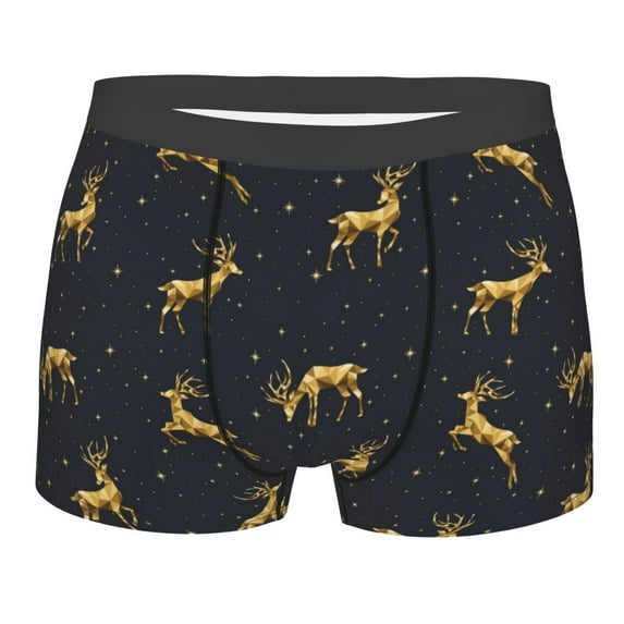 Wukai Christmas Deers Print Men’s Underwear Breathable Boxer Briefs, Moisture Wicking & Breathable-