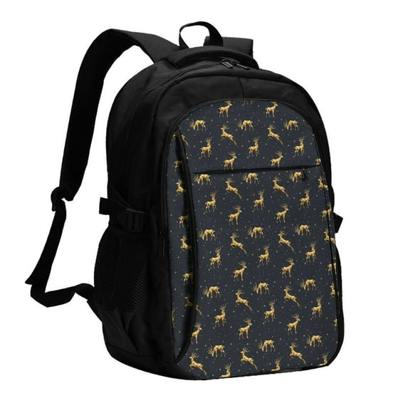 Wukai Christmas Deers Travel Laptop Backpack: Business Water-Resistant Bag with USB Charging Port, Ideal College Backpack for Men & Women