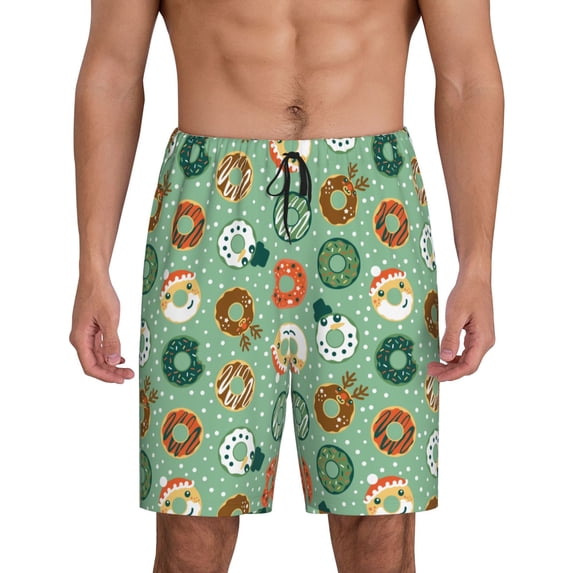 Wukai Christmas Donuts Men’s Short Pajama Pants With Pockets Soft Sleep Pj Shorts for Men-3X-Large