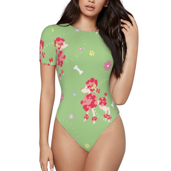 Naloa Cute Poodle Dog Women's Short-Sleeved Onesie, One-Piece Swimsuit for Parties, dates, clubs - XX-Large