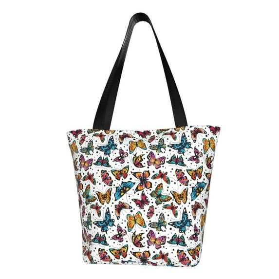 Vsdgher Cute Butterfly print Reusable Shopping Grocery Bags for Women Shopping with Pouch Foldable Pouch Lightweight Polyester Fabric