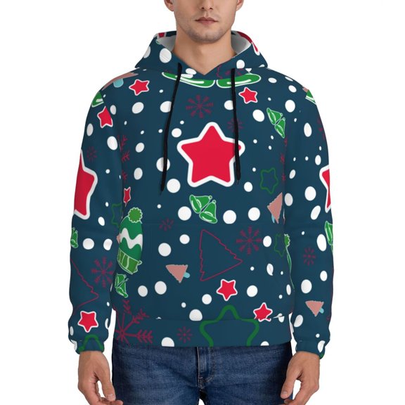 Wukai Christmas Print Men Hoodies Fleece Sweatshirts Long Sleeve Sweaters Pullover Fall Outfits Winter Clothes-XX-Large