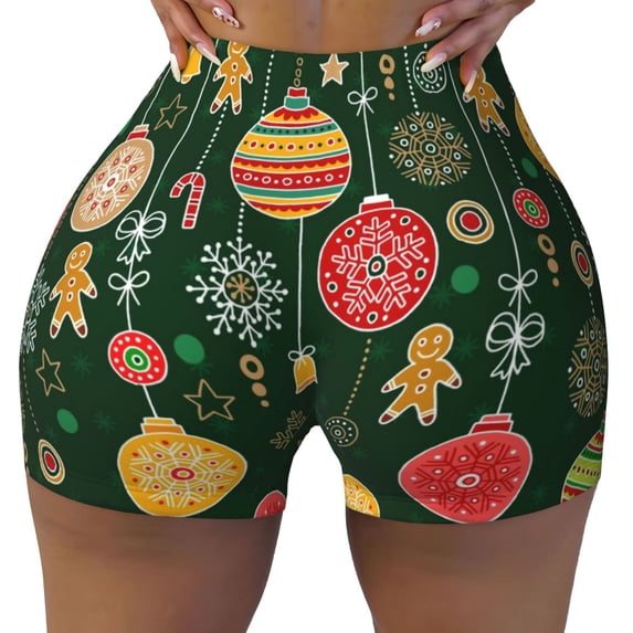 Wukai Christmas Print Pack Biker Shorts for Women Yoga Workout Gym Running Scrunch Active Shorts-X-Large