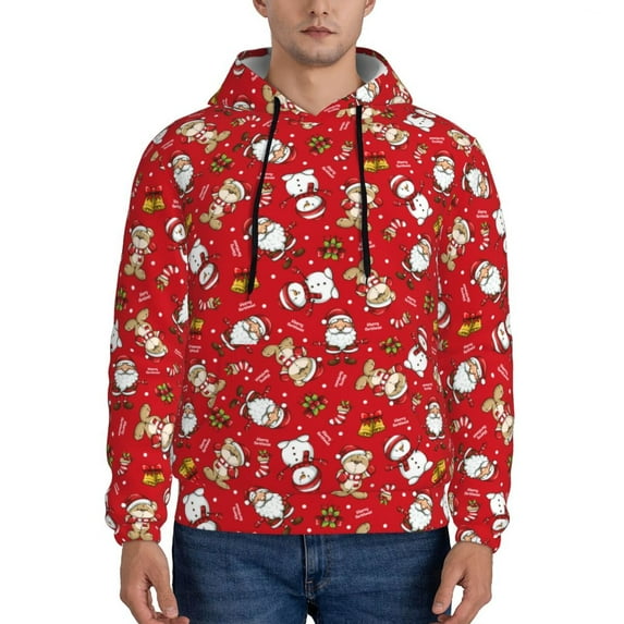 Wukai Christmas Santa Cartoon Snowman A Print Men Hoodies Fleece Sweatshirts Long Sleeve Sweaters Pullover Fall Outfits Winter Clothes-Small