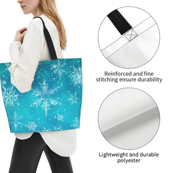 Wukai Christmas Snow Print Reusable Grocery Bag Shopping Bags Shopping Handle Bag Suitable for Outdoor Convenient Daily Bag